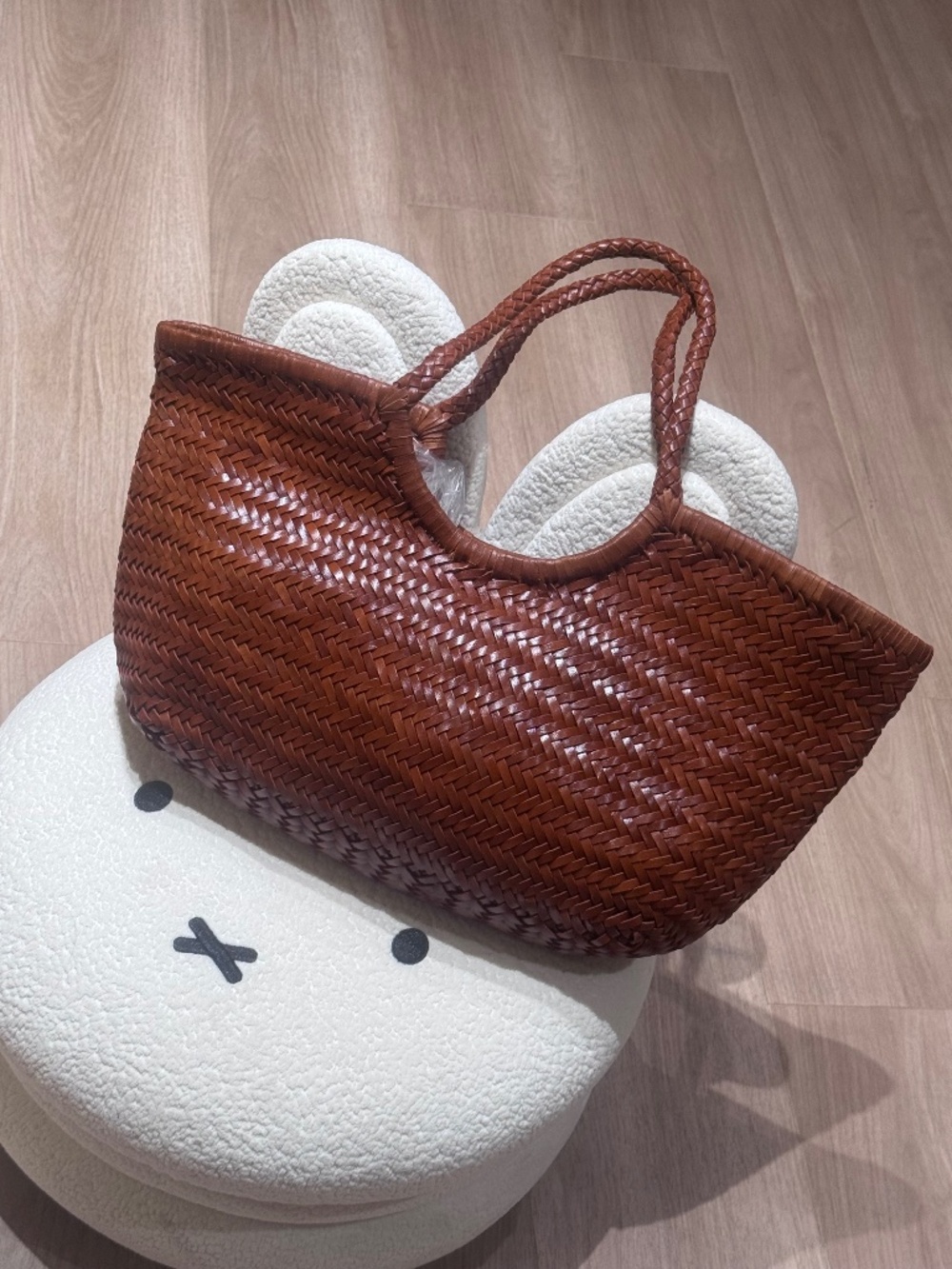 Dragon Diffusion Woven Leather Tote Bag Tan Chestnut Handcrafted Saint Christopa